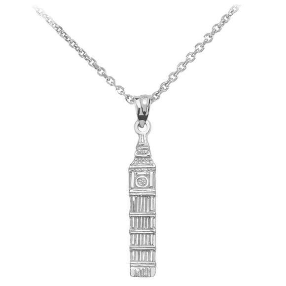 Sterling Silver Girls .8mm Box Chain 3D Leaning Tower Of Pisa Pendant Necklace 
